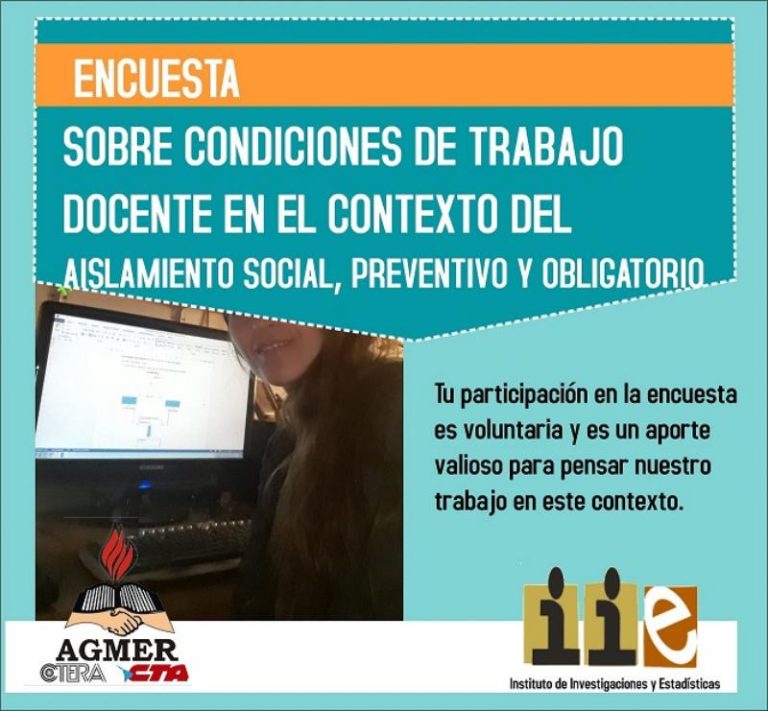 Agmer encuesta a docentes por la condiciones de trabajo en cuarentena